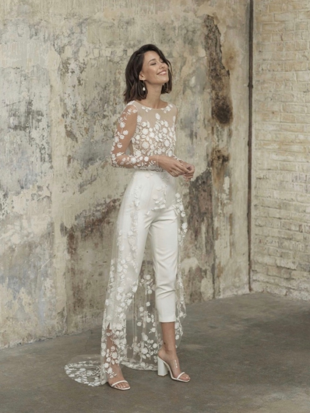 Rime Arodaky Patsy Bridal Jumpsuit with Lace Cape